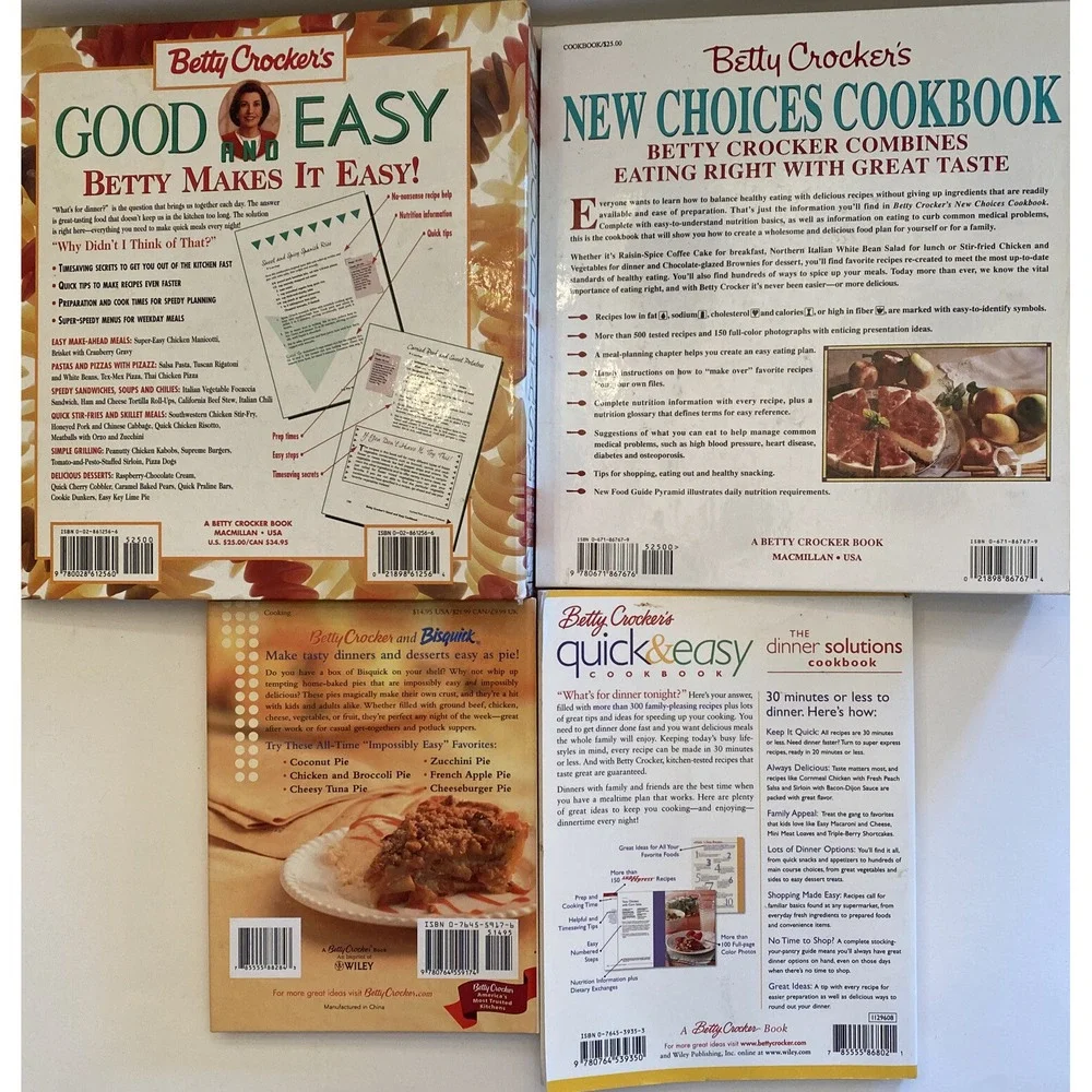 Betty Crocker's Cookbooks‎ lot of 4 Good&Easy, Bisquick Easy Pies, Quick&Easy,